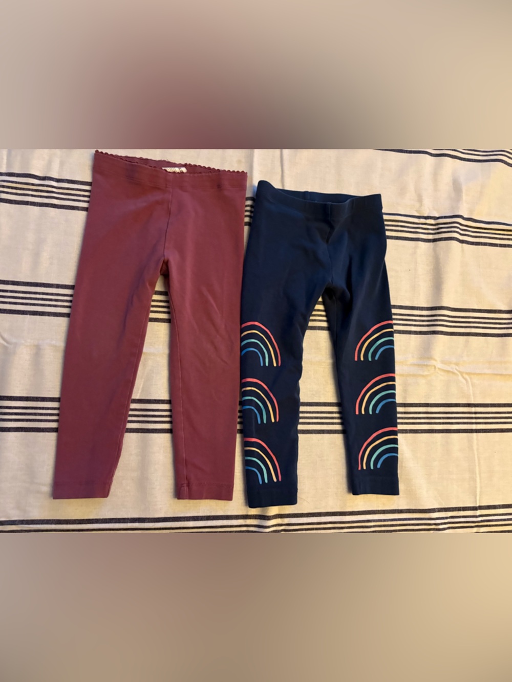 Tea Collection Girls' Burgundy Legging + Navy Rainbow-Print Legging Set